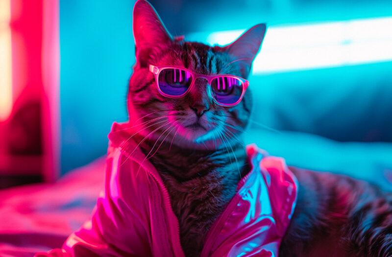 a cat sitting on a bed