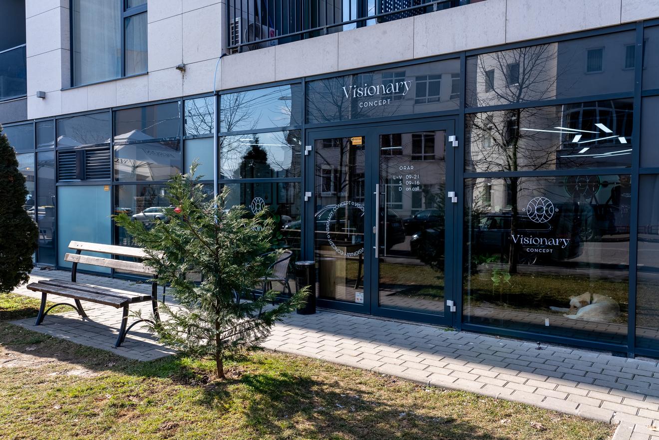 a bench in front of a building