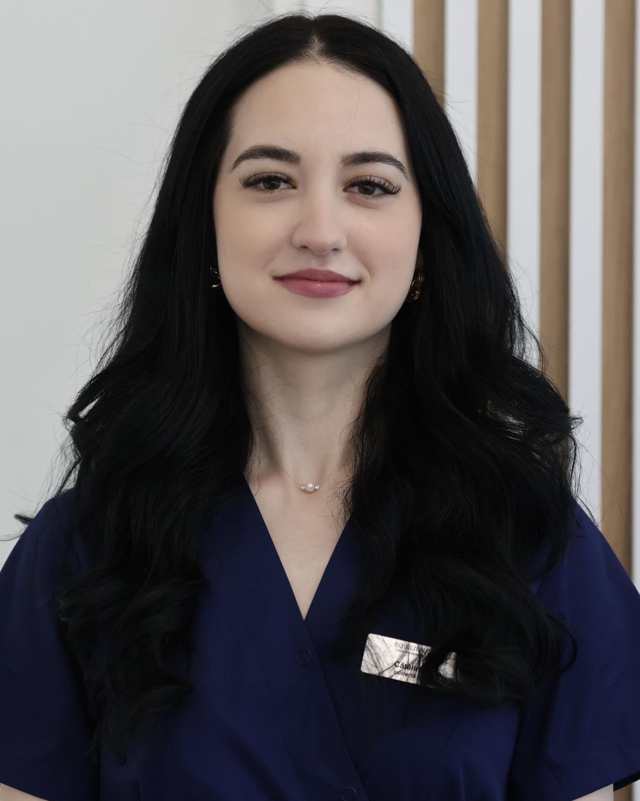 a woman in a blue shirt